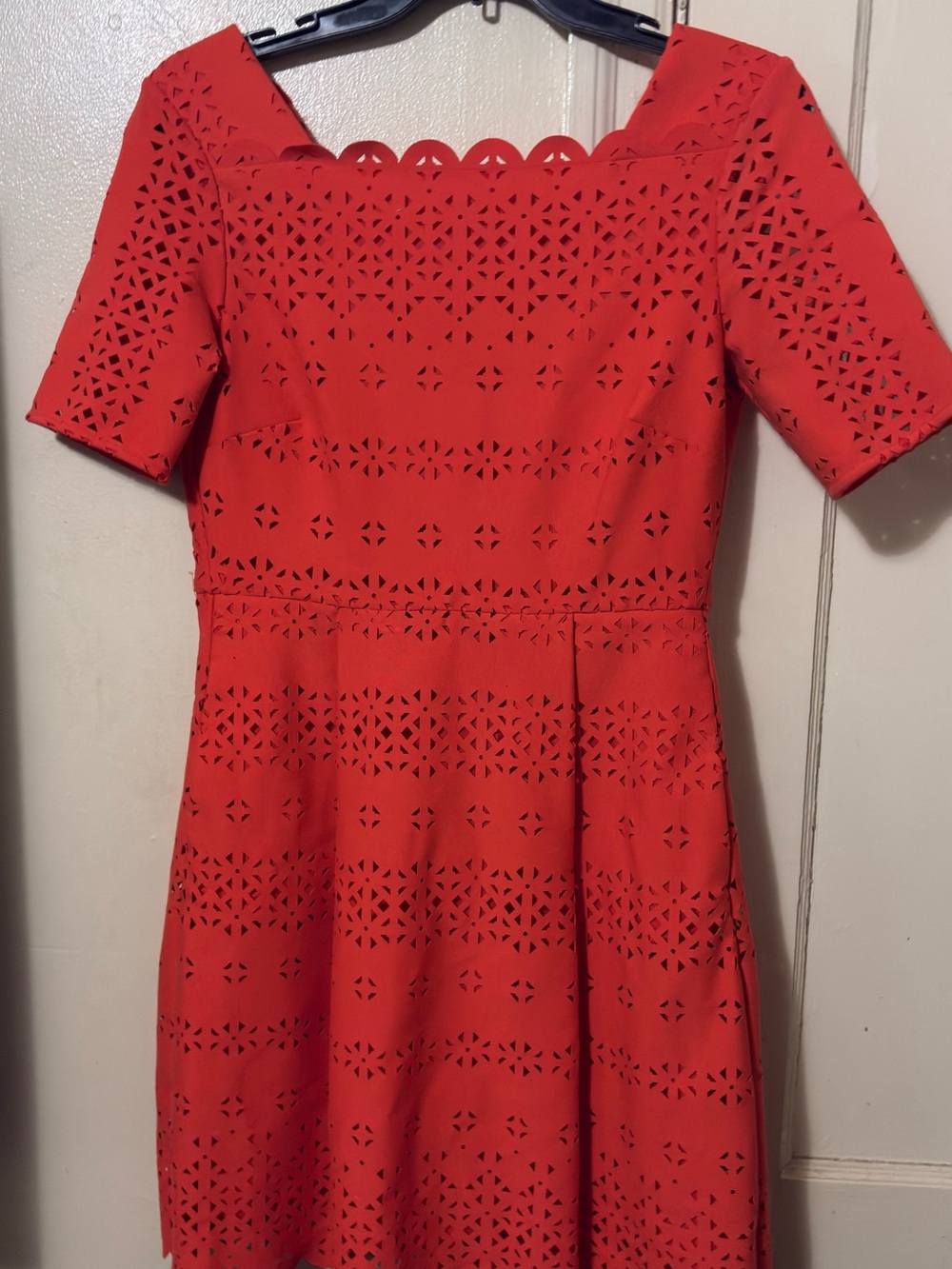 Banana Republic Orange Laser-Cut Fit-and-Flare Midi Dress